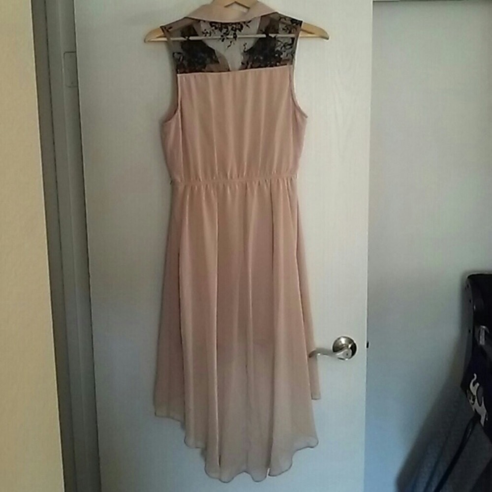 Hi-low Sheer nude dress w black lace